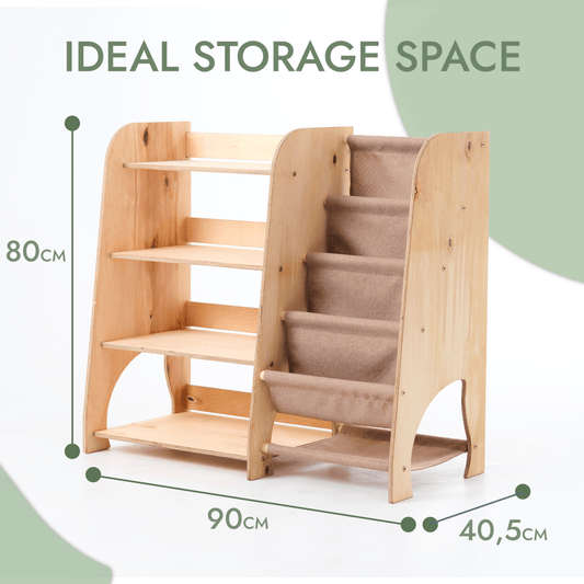 Wooden Montessori 2 in 1 Bookshelf and Shelving for Toddlers