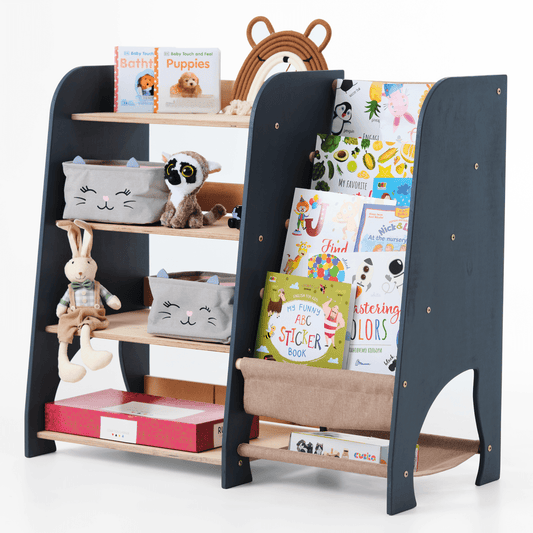 Wooden Montessori 2 in 1 Bookshelf and Shelving for Toddlers