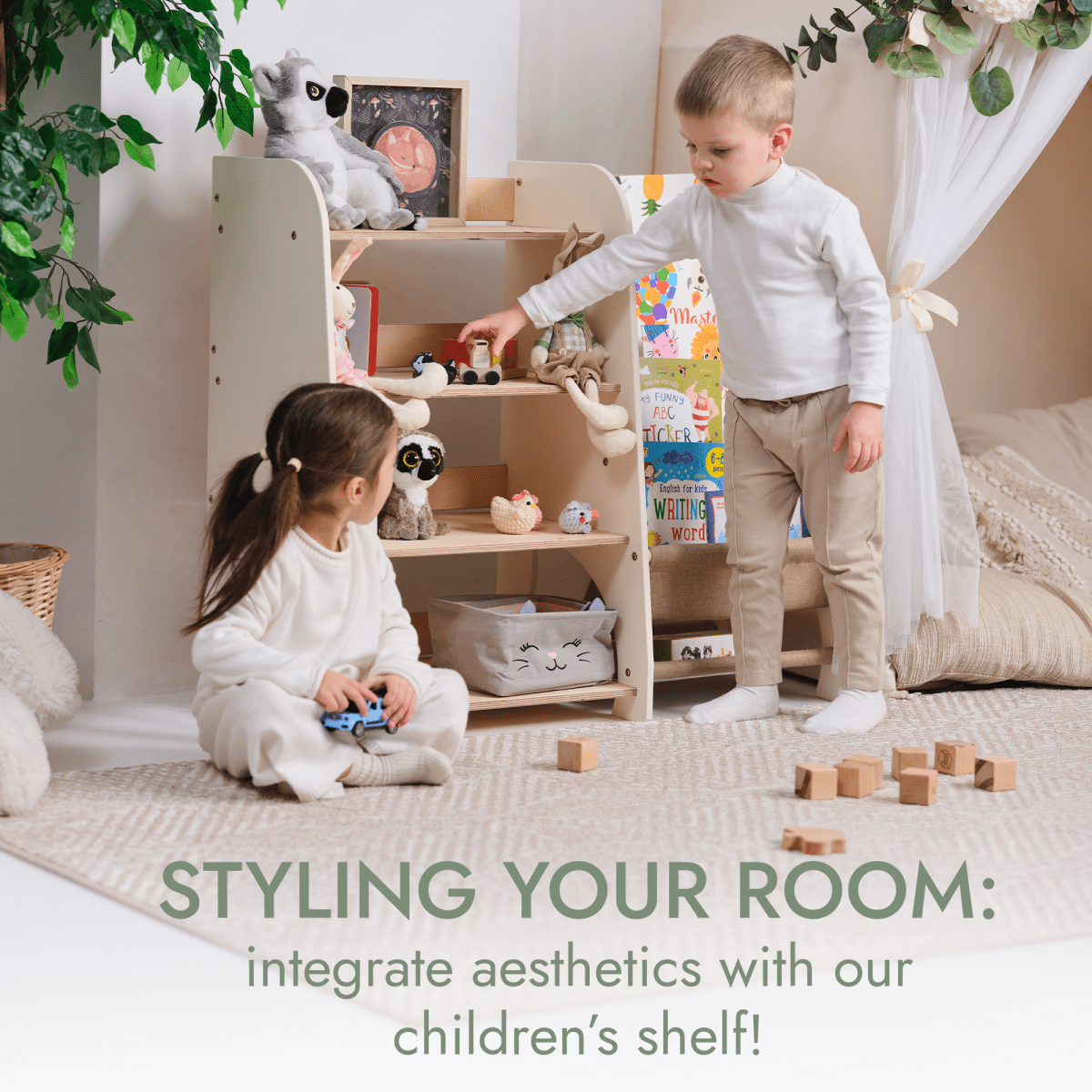 Wooden Montessori 2 in 1 Bookshelf and Shelving for Toddlers