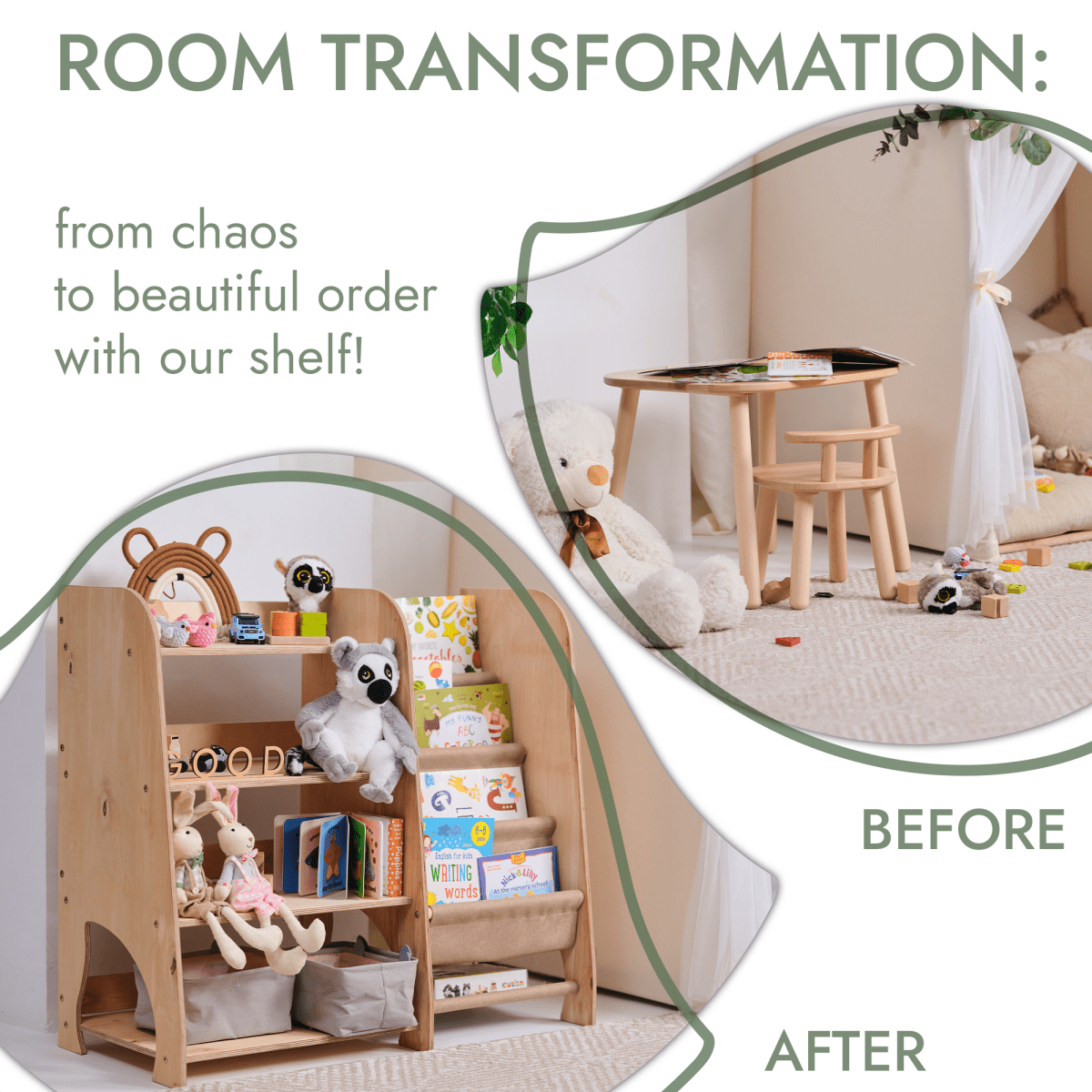 Wooden Montessori 2 in 1 Bookshelf and Shelving for Toddlers