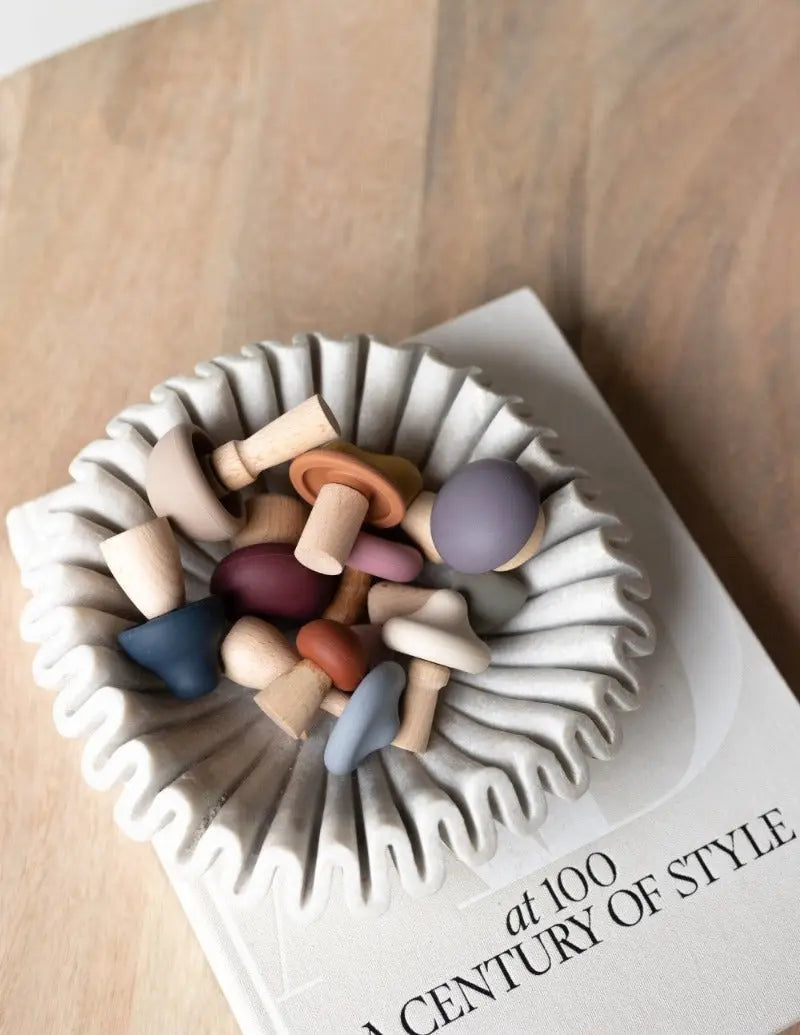 LYTL Mushroom Mix & Match Montessori Toy Set – 24-Piece Silicone and Wooden Stacking & Sorting Playset