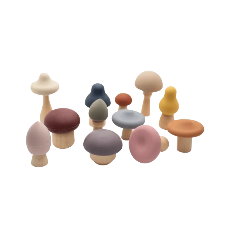 LYTL Mushroom Mix & Match Montessori Toy Set – 24-Piece Silicone and Wooden Stacking & Sorting Playset